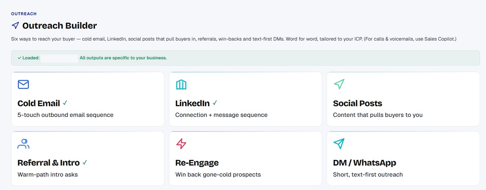 Outreach Builder - six channels per ICP