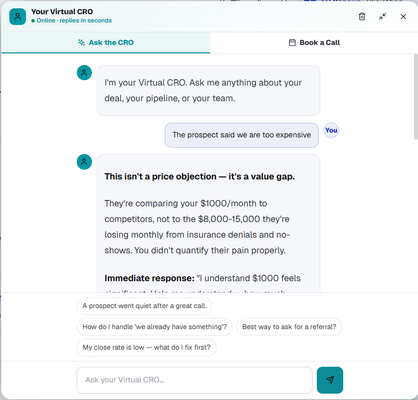 Ask the CRO - 24/7 AI advisor in-app