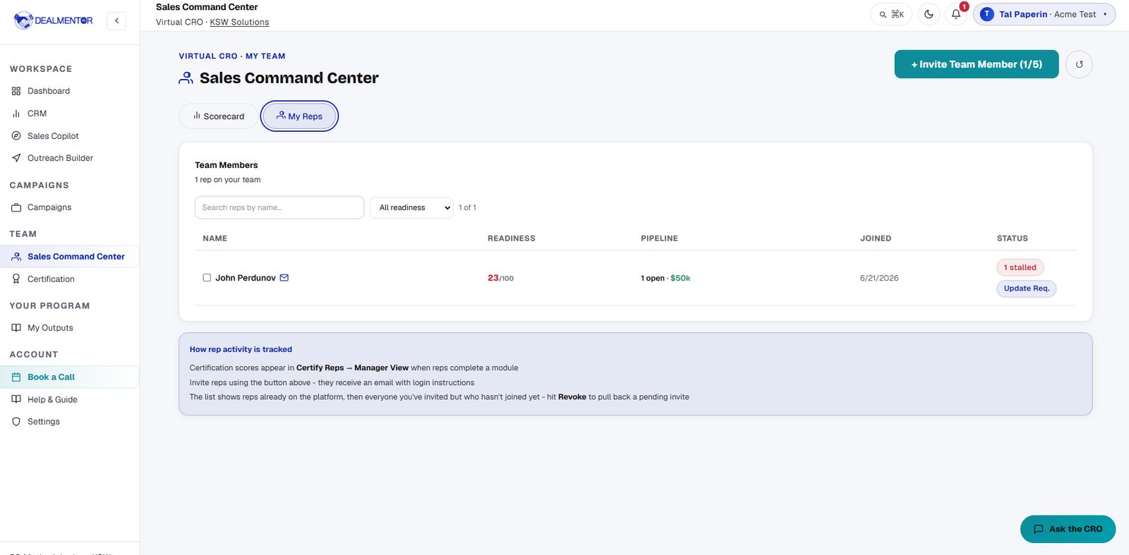 Rep dashboard